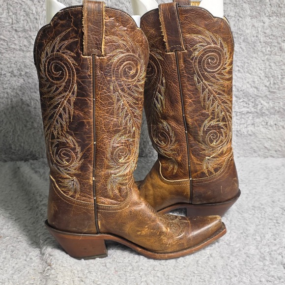 Justin Damiana Cowboy Western Boots Brown Distressed Leather Snip Toe Womens 8.5 - Picture 8 of 13